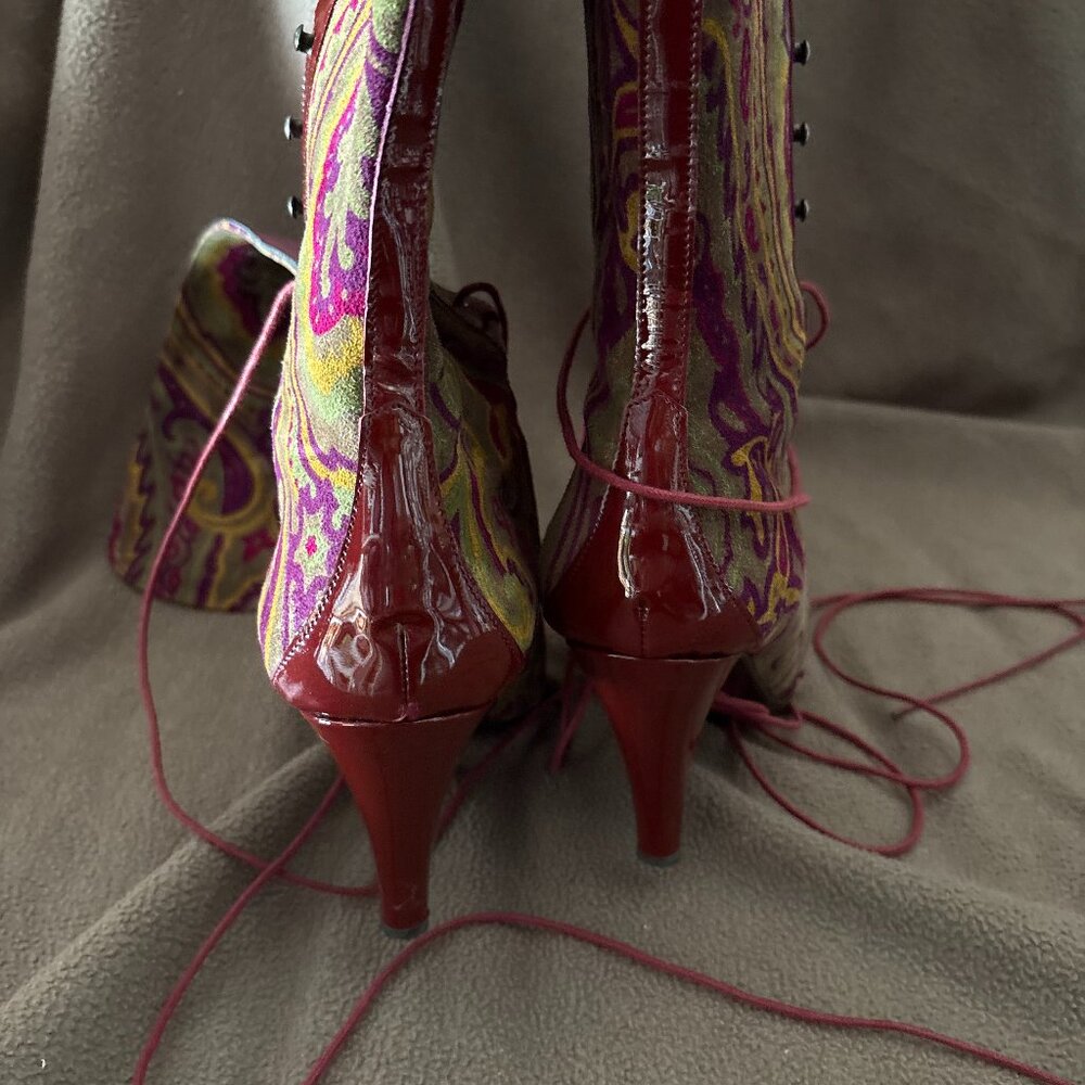 ETRO Vintage Velvet Knee High Leather Boots EU 37.5 US 7.5 - Picture 3 of 7